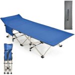 Lit de camp pliable - costway - t�te inclin�e - poche de rangement - charge 400 kg - bleu