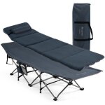 Lit de camping pliable costway avec matelas et oreiller amovibles - bleu