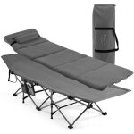 Lit de camping pliable costway - gris - matelas et oreiller amovibles - 185 x 65 cm - 150 kg