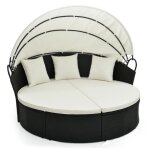 Costway lit canapé de jardin rond en rotin pe - auvent rétractable coussins et oreillers amovibles - ... Costway lit canapé de jardin rond en rotin pe - auvent rétractable coussins et oreillers amovibles - ...
