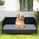 Costway lit pour chien en rotin canap - lit pour animaux de compagnie en osier coussin doux intrieur ...