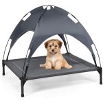 Costway lit pour chien sur pieds 90 x 81 x 86 cm avec auvent cadre en acier tissu polyester int�rieur ...