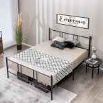 Costway lit double pour adulte - cadre de lit en m�tal - 140 x 200 cm - 9 pieds de support - pas de sommier ...