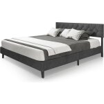Costway lit double scandinave pour adulte 180 x 200 cm structure de lit avec tte de lit sommier  lattes ...