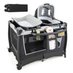 6 en 1 lit parapluie b�b� avec matelas costway barre d�tachable avec auvent r�glable2 jouets musical ...
