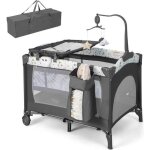 Costway lit parapluie bb pliant 4 en 1 avec matelasjouets suspendusbote  musiquetable  langer amovible ...