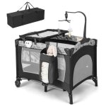 Costway lit parapluie bb pliant 4 en 1 avec matelasjouets suspendusbote  musiquetable  langer amovible ...