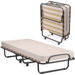 Lit pliant sur roulettes - costway - 190 x 80 x 33 cm - matelas en mousse 65 cm - maison et bureau