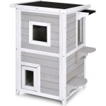 Costway maison pour chat  2 niveaux 51 x 51 x 81 cm niche pour chat avec plafond ouvrant 3 sorties et ...