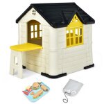 Costway maisonnette enfants - 164x124x132 cm maison de jeu avec table de pique nique cabane de jardin ...