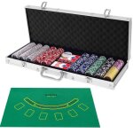 Costway mallette de poker 500 jetons 2 jeux de cartes 5 d�s3 boutons 1 tapis en feutre coffret professionnelle ...