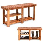 Costway meuble  chaussures en bois dacacia - tagre banc  chaussures 3 niveaux conception  lattes ...