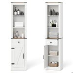 Costway meuble colonne de salle de bain avec porte et tiroir 3 compartiment ouvert �tag�res r�glables ...