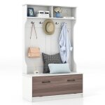 Porte manteau multifonctionnel costway - avec banc  chaussures - 5 crochets - 4 compartiments - anti ...