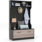 Porte manteau multifonctionnel costway - avec banc  chaussures - 5 crochets - 4 compartiments - anti ...