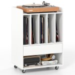 Costway meuble platine vinyle � roulette avec tiroirs 6 compartiments pour 150 albums �tag�re pour salon ...