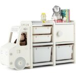 Costway meuble de rangement jouets pour enfant - 2 bac 2 tiroirs et 1 placard 110 x 32 x 66 (l x l x ...