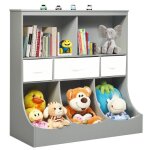 Costway meuble de rangement jouet enfant biblioth�que �tag�re porte - revues 5 compartiments avec tiroirs&pani ...