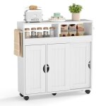 Costway meuble salle de bain avec roulettes 2 compartiments ouverts �tag�re ajustable pour salon cuisine ...