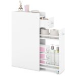 Costway meuble toilettes wc rangement etroit - 4 niveaux tiroirs coulissants sur roulettes pour salle ...