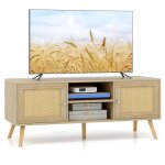 Costway meuble tv en bois pour tv 55 avec 4 compartiments 4 pieds en bois 2 portes coulissantes en rotin ... Costway meuble tv en bois pour tv 55 avec 4 compartiments 4 pieds en bois 2 portes coulissantes en rotin ...