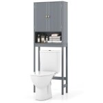 Costway meuble wc au - dessus des toilettes avec 2 portes compartiment ouvert etag�re r�glable pour salle ...