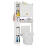 Costway meuble wc au - dessus des toilettes avec led2 portes & 6 compartiments ouverts porte - papier ...