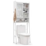 Costway meuble wc au - dessus de toilettes avec porte vitre coulissante cadre en mtal tagres rglables ...