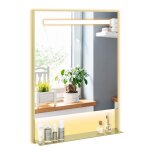 Costway miroir led salle de bain 80 x 60 cm avec �tag�re 3 couleurs de lumi�re luminosit� ajustable pour ...