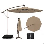 Costway parasol d�port� 3m avec 40 lumi�res led panneau solaire 6 heuresbase crois�e sac de sable tissu ...