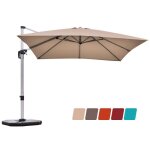 Costway parasol dport carr 3m avec base en croix poteau en aluminium rotatif  360 manivelle inclinable ...