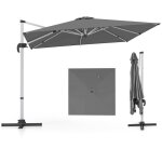 Costway parasol dport carr de 3m avec base en croix poteau en aluminium rotatif  360 manivelle inclinable ...
