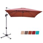 Costway parasol dport carr 3m avec base en croix poteau en aluminium rotatif  360 manivelle inclinable ...