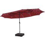 Parasol de jardin double xxl 48 led - costway - 470 x 280 x 246 cm - base et sac sable - panneau solaire ...