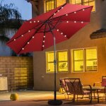 Costway parasol d�port� inclinable dia. 3�25m avec 24 led strucutre en m�tal robuste anti - uv pour terrasse ...