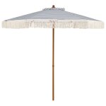 Costway parasol de jardin 210 cm avec franges - 6 baleines - m�t en aluminium grain de bois pour plage ...
