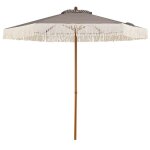 Costway parasol de jardin 210 cm avec franges - 6 baleines - m�t en aluminium grain de bois pour plage ...