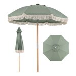 Costway parasol de jardin d?ext�rieur avec franges - 8 baleines robustes inclinaison r�glable ouverture ...