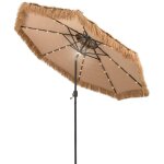 Costway parasol de plage 305 cm inclinable en paille pe - 32 led et lumi�re centrale 8 baleines manivelle ...