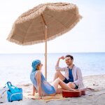 Costway parasol de plage inclinable hawaen - 220 x h2135 cm - toit en paille pp  7 couches - 8 baleines ...