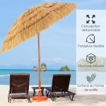 Costway parasol de plage inclinable hawaii 200xh206 cm toit chaume en pp fixation pour sable 2 parties ...