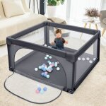 Parc bb 126 x 126 x 68 cm costway - 50 balles ocaniques - filet doux - porte  glissire - 2 anneaux ...