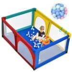 Costway parc bb 120x190x68cm avec 2 anneaux 2 portes  fermeture eclair 50 balles pieds antidrapantes ...