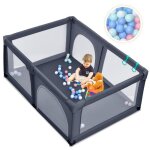 Costway parc bb 120x190x68cm avec 2 anneaux 2 portes  fermeture eclair 50 balles pieds antidrapantes ...