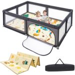 Costway parc bb 205x147x685cm avec tapis de jeu pliable en mousse xpe porte de scurit 50 balles colores ...