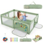Costway parc bb avec tapis pliable en xpe sans bpa tissu oxford 206147685cm avec 2 compartiments ...