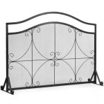 Pare - feu pour chemine / pole costway - 1 grand panneau - cadre en mtal robuste - 4 supports stables ...
