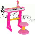 Piano electronique pour enfants 3 ans 31 touches avec tabouret costway - microphoneeffets lumineux7 rythmes ...