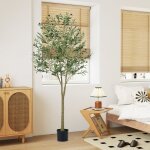 Costway plante olivier artificiel de 180 cm avec pot en plastique 1296 feuilles 72 fruits d�coration ...