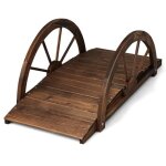 Costway pont de jardin en sapin carbonis 1015 x 485 x 38 cm avec garde - corps en forme de demi - roue ...